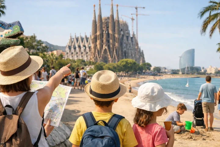 Barcelone avec enfants se prépare autour des pauses et du quartier